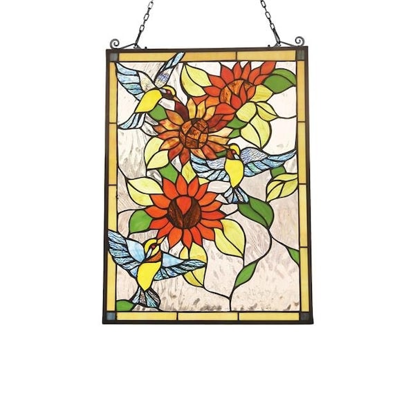Chloe Lighting Chloe Lighting CH3P124OF24-GPN Sunflower Animal Tiffany-Glass Window Panel - 24 in. CH3P124OF24-GPN - main